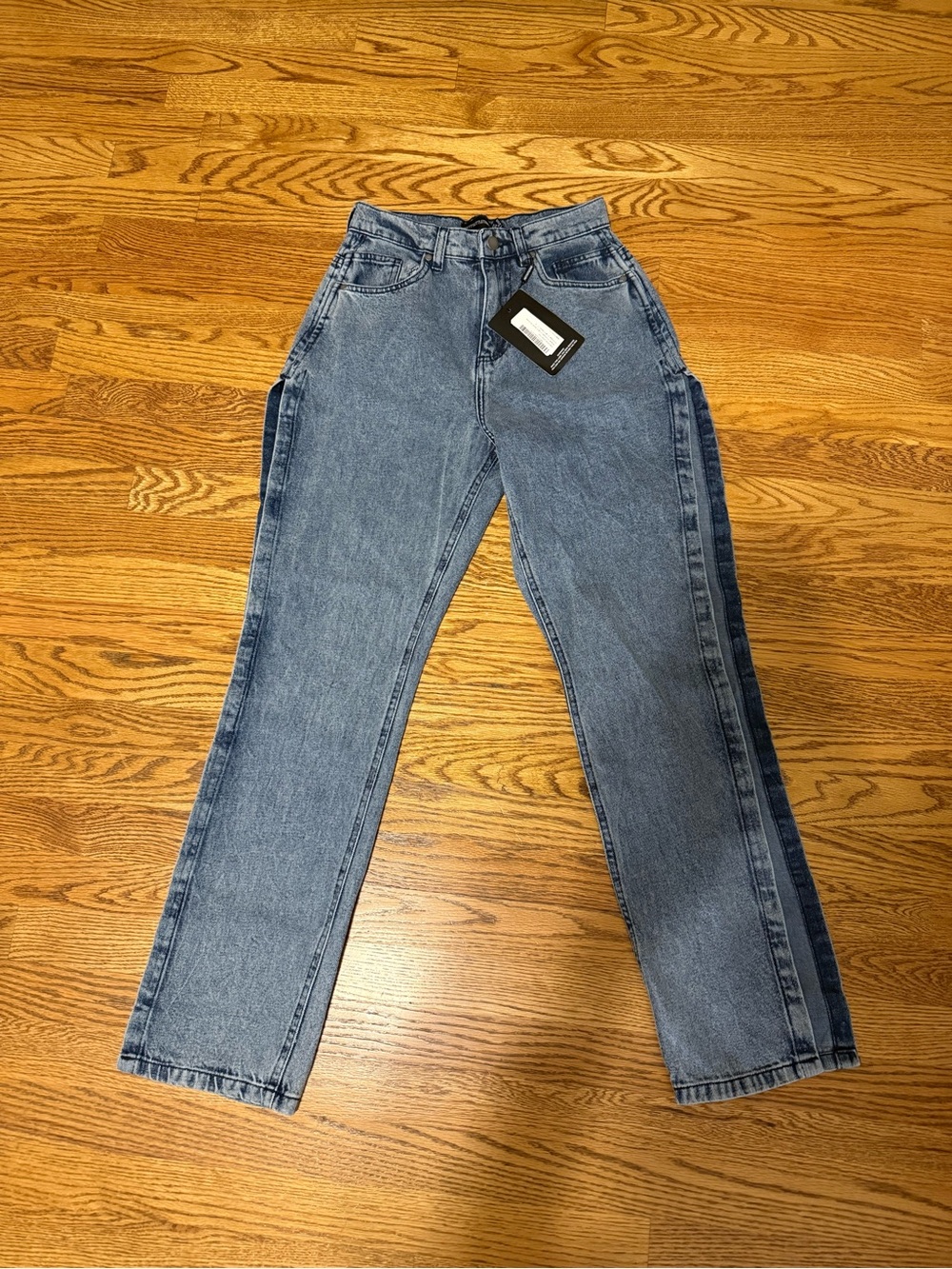 PrettyLittleThing Two-Tone Blue Straight Leg Jeans